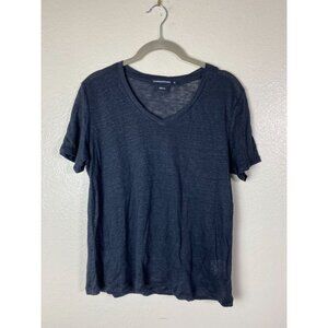 Les Essentiels De Monoprix Women Linen Black V-Neck Short Sleeve Top Size Medium